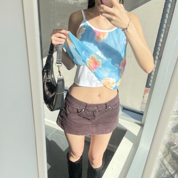 Y2K floral mesh cami top in baby blue - Picture 2 of 5